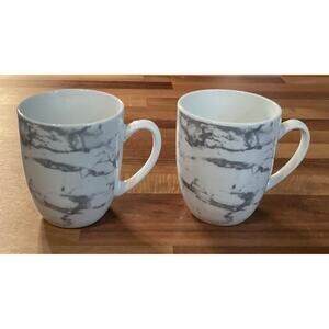 Set of 2 Gray White Marble Royal Norfolk Coffee Mugs Cups Ceramic